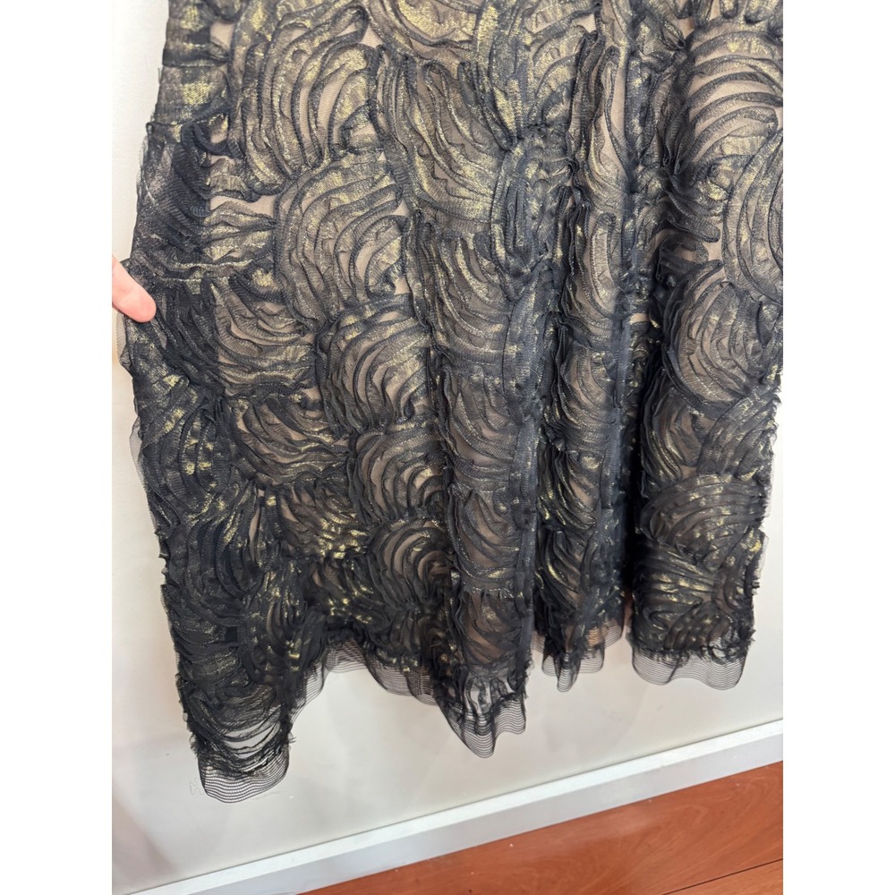 Tadashi Shoji Black Gold Rosette Tulle Cocktail Dress sz 4 - Picture 5 of 7